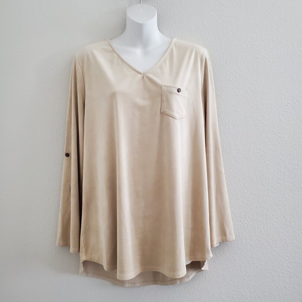 Soft Surroundings Maddox Tunic Top Large Beige Boho Flowy Western Lagenlook